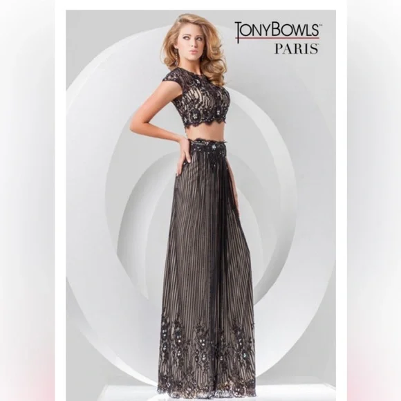 Tony Bowls Paris 115765 Two Piece Beaded Prom Gown or Evening Dress Size 2. - Picture 3 of 8